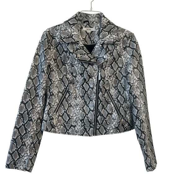 Kensie Python Snake Print PU Leather Crop Jacket M 🩶🖤 - Picture 1 of 6